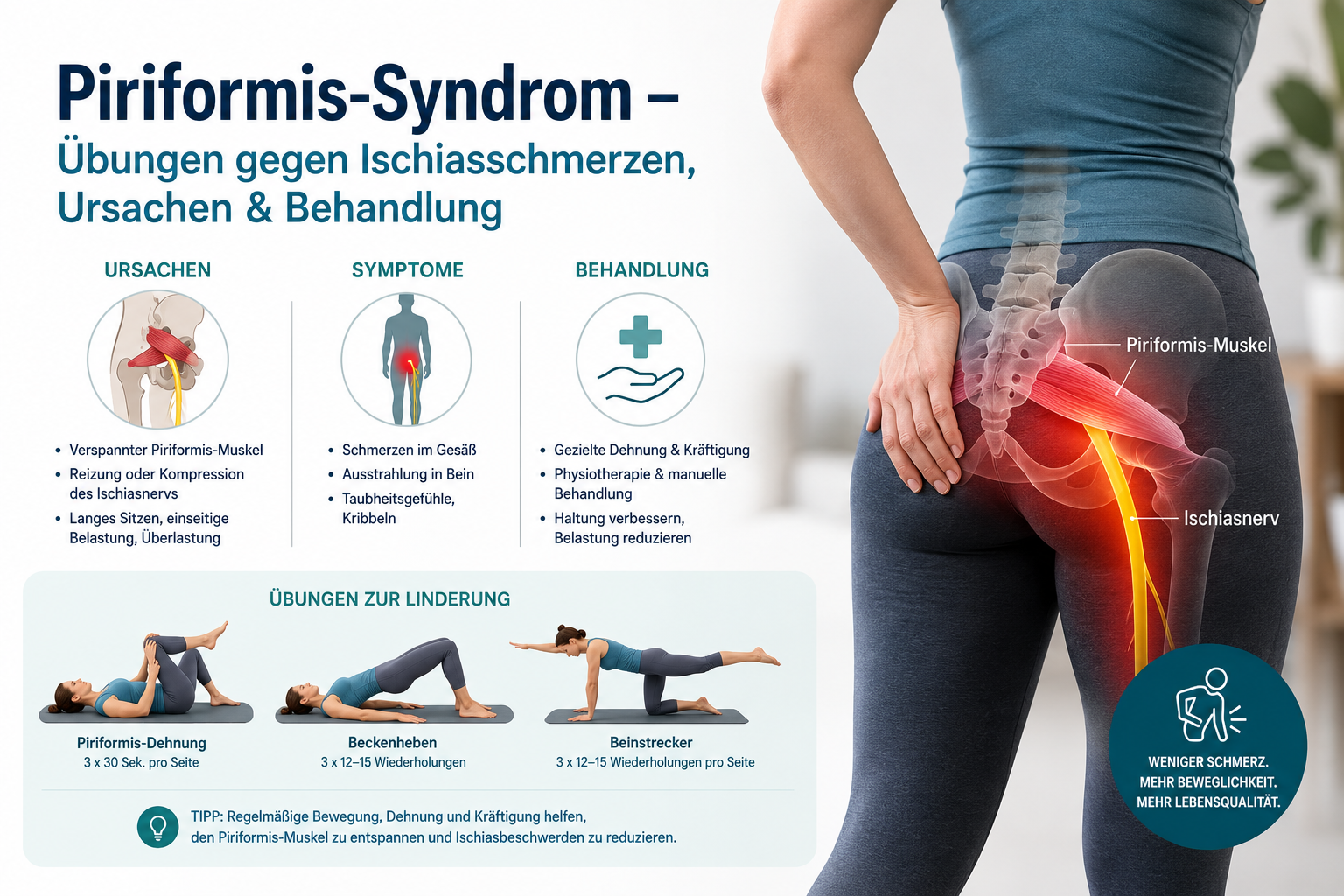 Piriformis-Syndrom – Übungen gegen Ischiasschmerzen, Ursachen & Behandlung